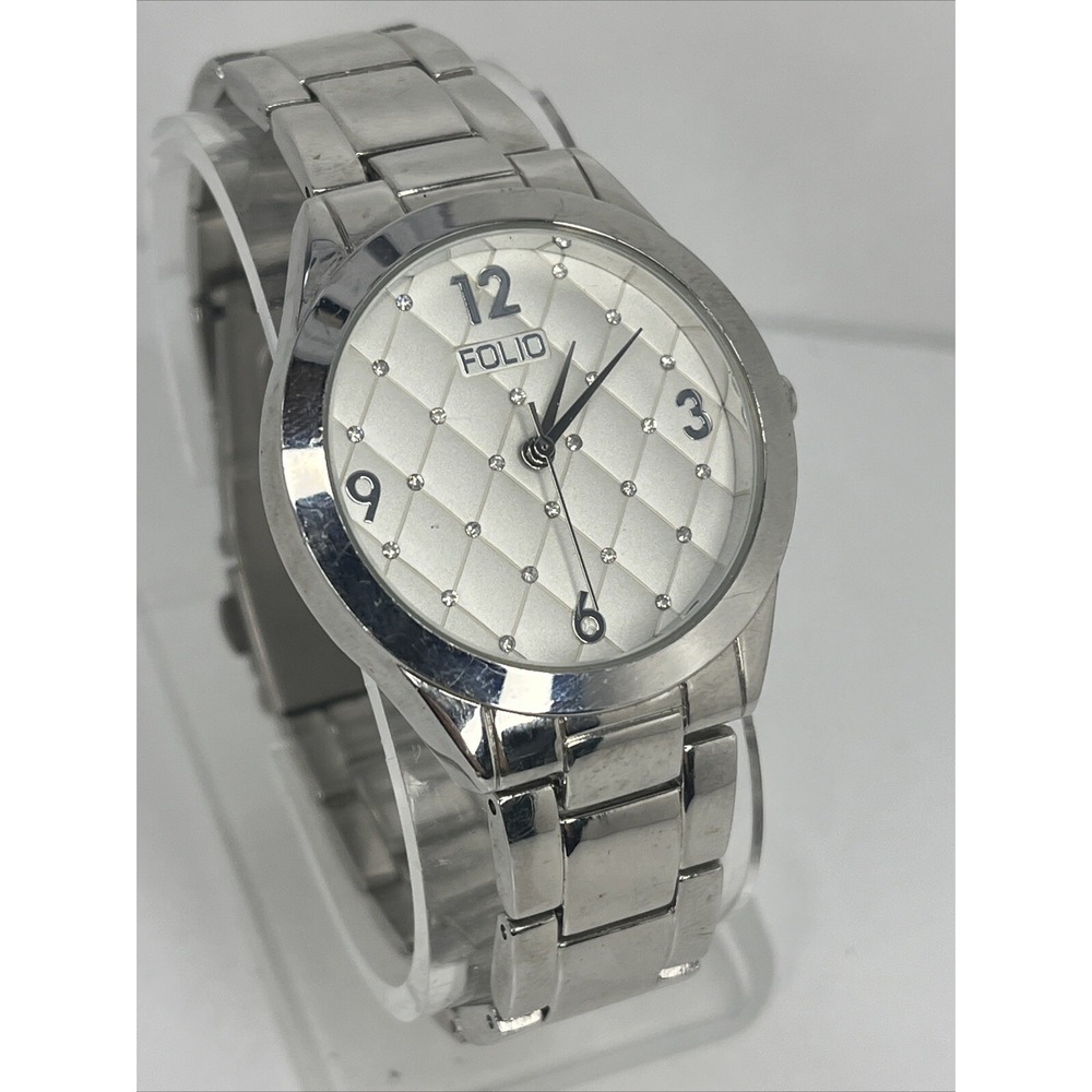 Folio Women's Quartz Watch Silver 30mm Case 7.25" Band- New Battery
